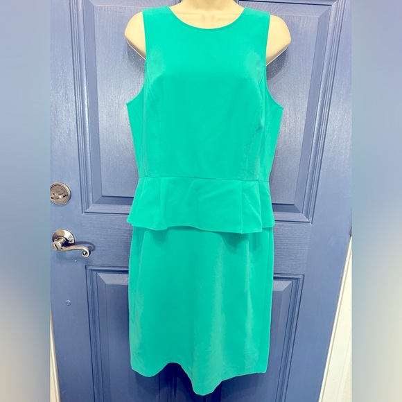 Loft Sleeveless Turquoise Peplum Sheath Dress Size 10 - Picture 2 of 5